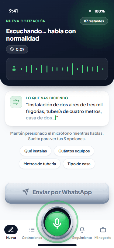 Pantalla de grabación con onda de voz